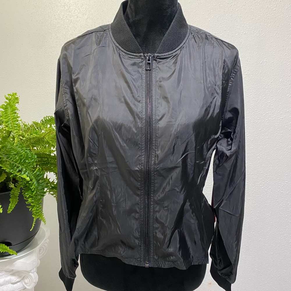 Good American Windbreaker Jacket Cinched Back Black NWT Size 2